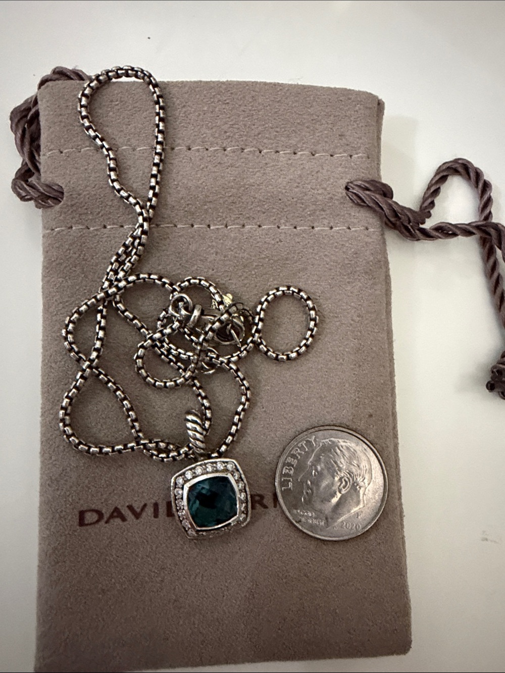 David Yurman Sterling Silver Diamond Albion Hampton Blue Topaz Necklace - Picture 4 of 4